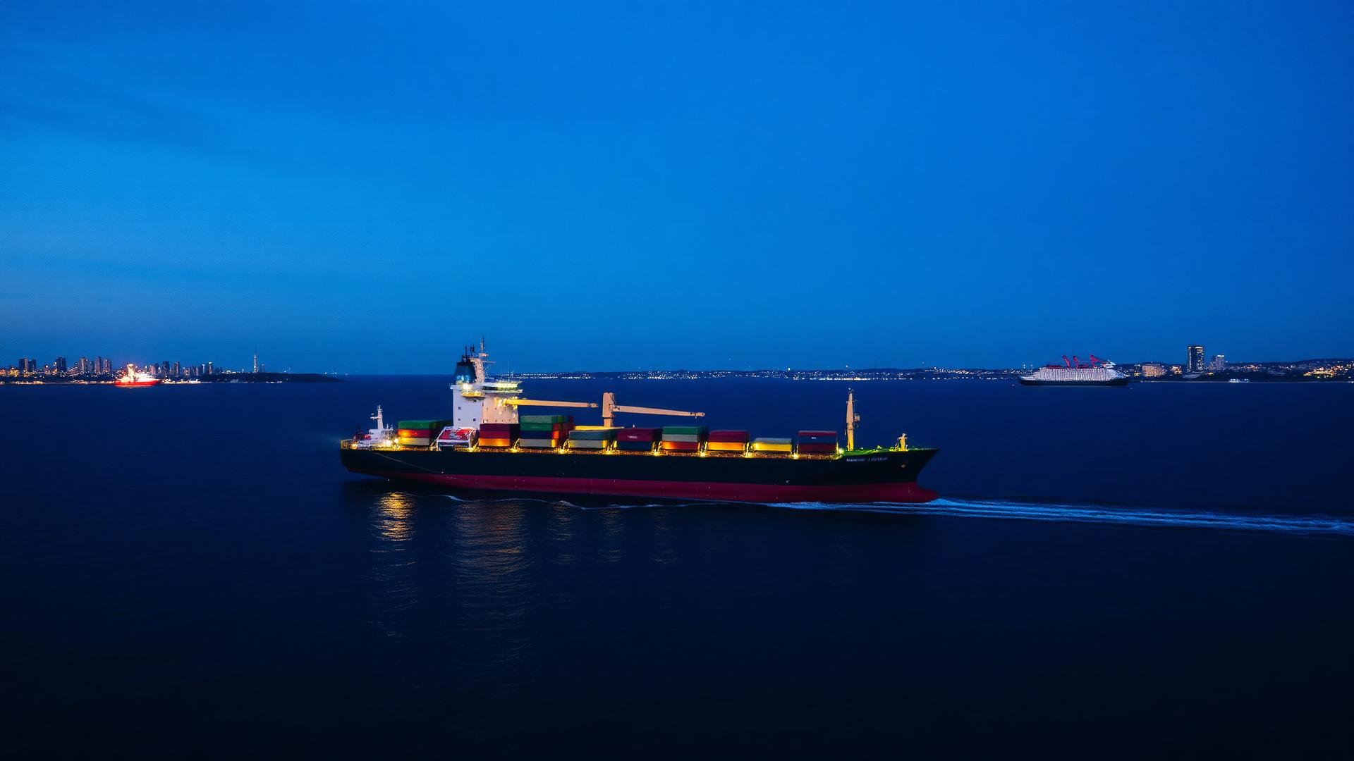 Cargo ship at sea